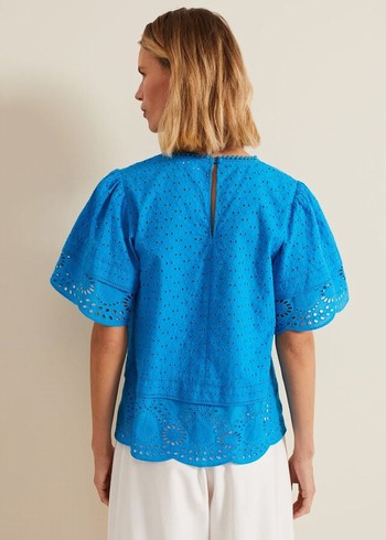 Phase Eight Sage Broderie Shirts Blue Canada | DKIVJC-831